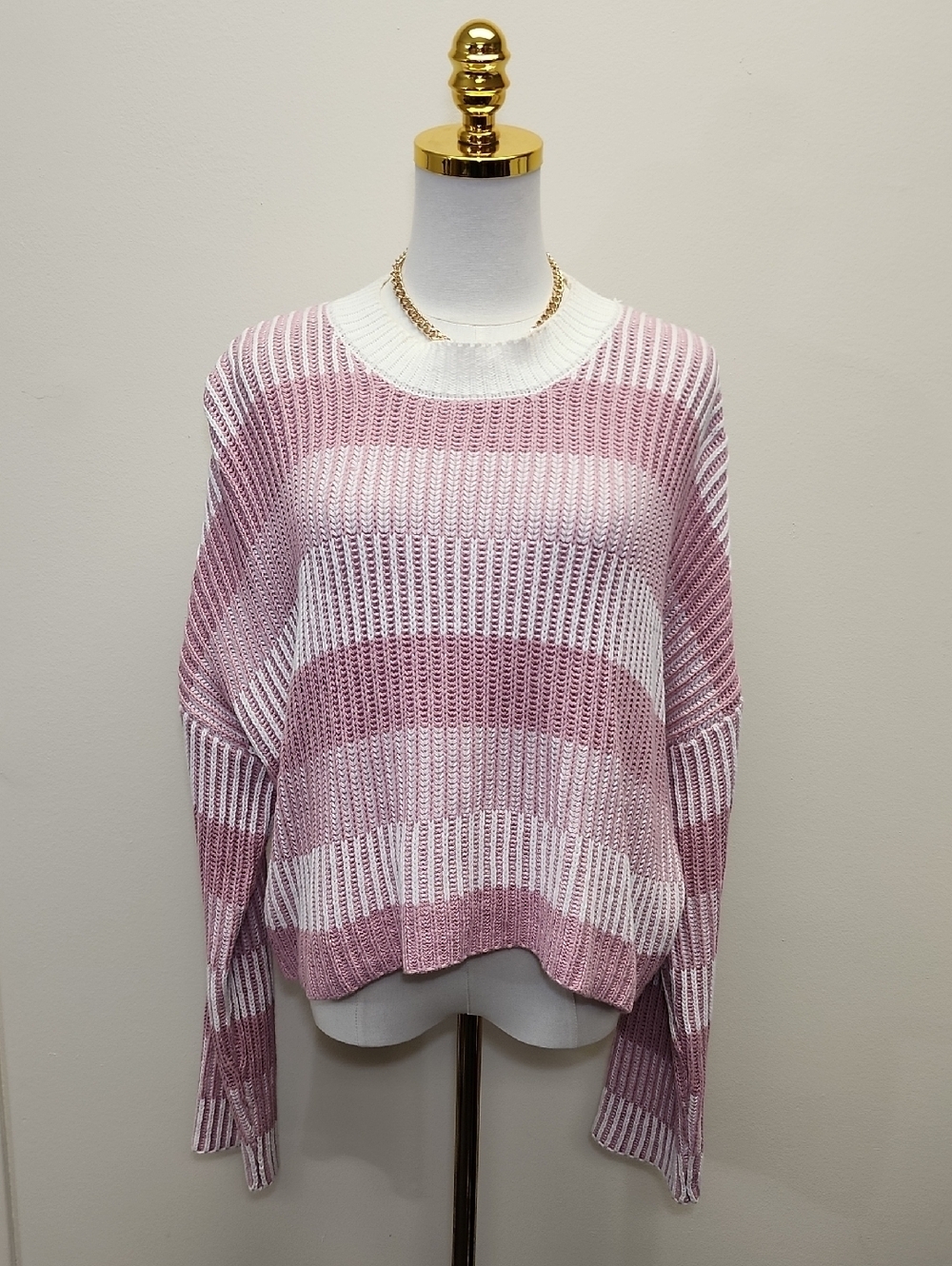 Sincerely Jules Pink White Striped Knit Sweater Size Large